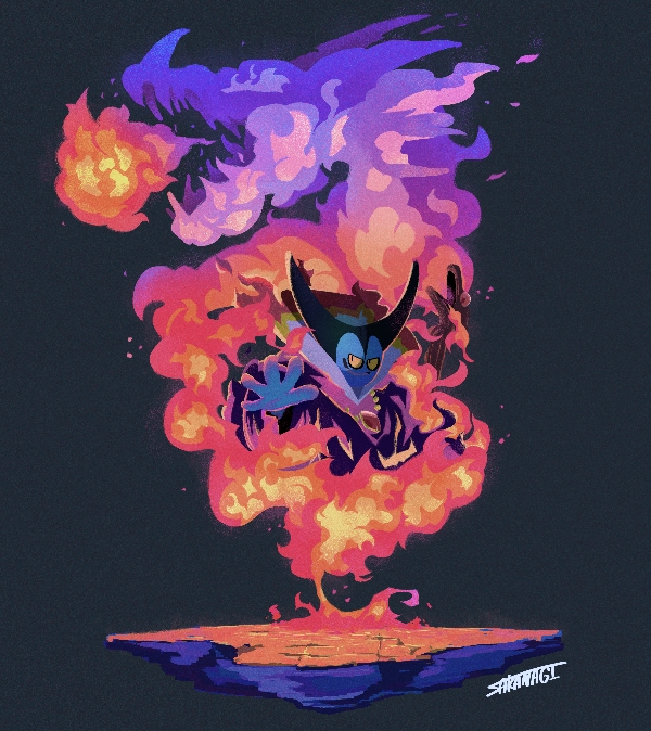 1boy, artist_name, black_background, blue_skin, breath_weapon, breathing_fire, cococo029, colored_sclera