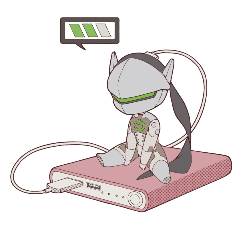 1boy, cable, charger, charging_device, commentary_request, cyborg, dengcio, genji_(overwatch)