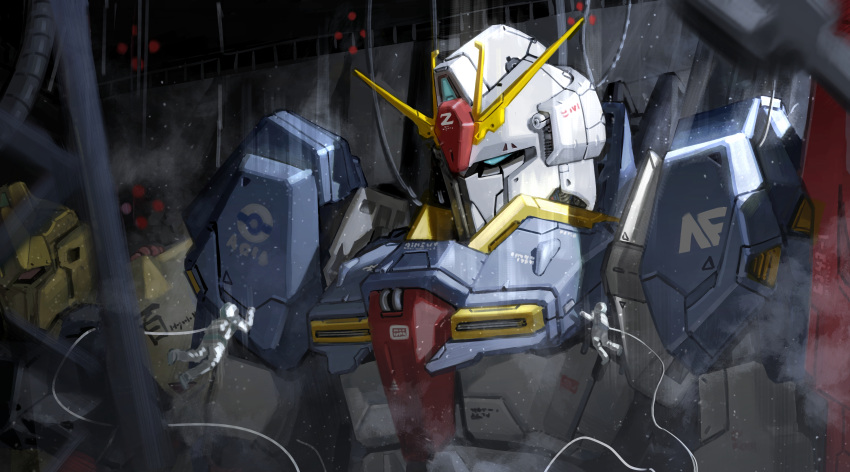 2boys, absurdres, aeug, anaheim_electronics, argama, astronaut, cable, gundam