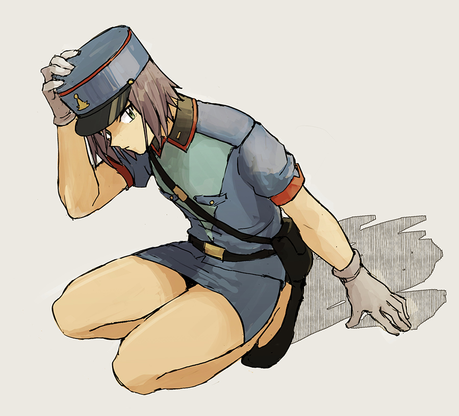 1boy, bag, commentary_request, cosplay, crossdressing, gloves, green_eyes, hand_on_own_hat