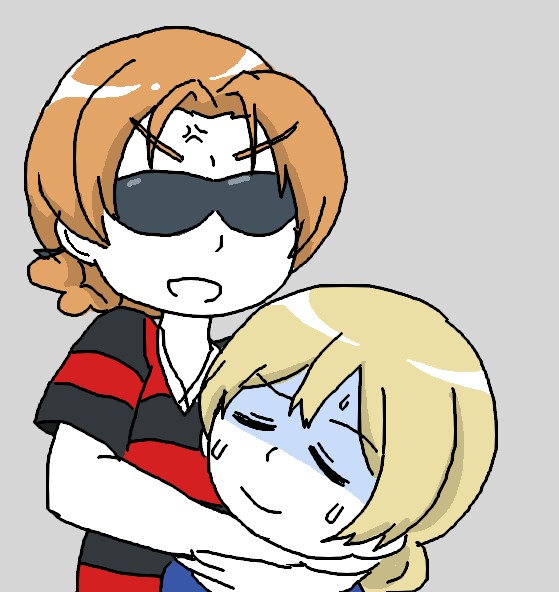 2girls, alternate_costume, anger_vein, aqclk, blonde_hair, braid, darjeeling_(girls_und_panzer), girls_und_panzer