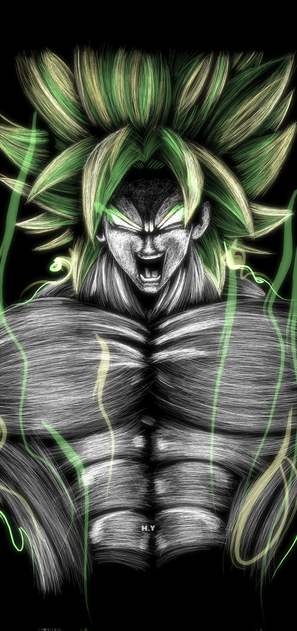 1boy, abs, aveharoun, black_background, broly_(dragon_ball_super), corrupted_twitter_file, curtained_hair, dragon_ball