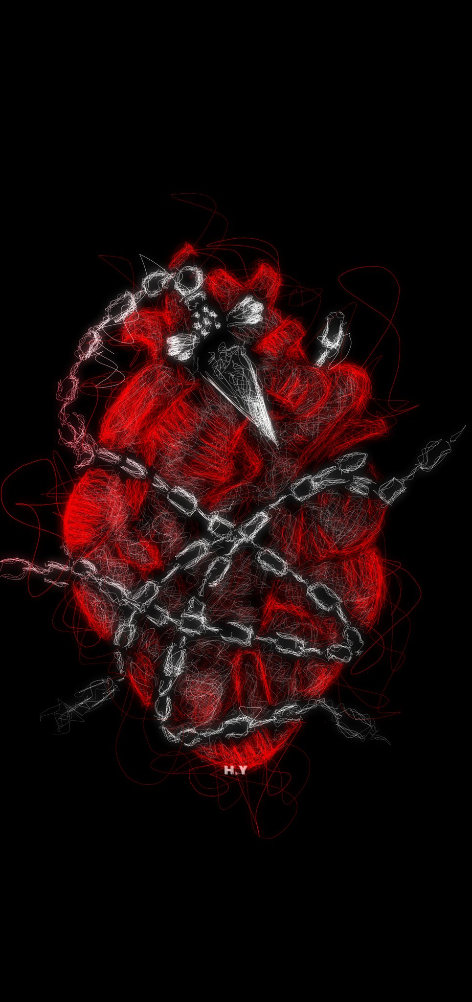 artist_name, aveharoun, black_background, chain, english_commentary, english_text, heart_(organ), highres, hunter_x_hunter, nen_(hunter_x_hunter), no_humans, object_focus, object_request, simple_background