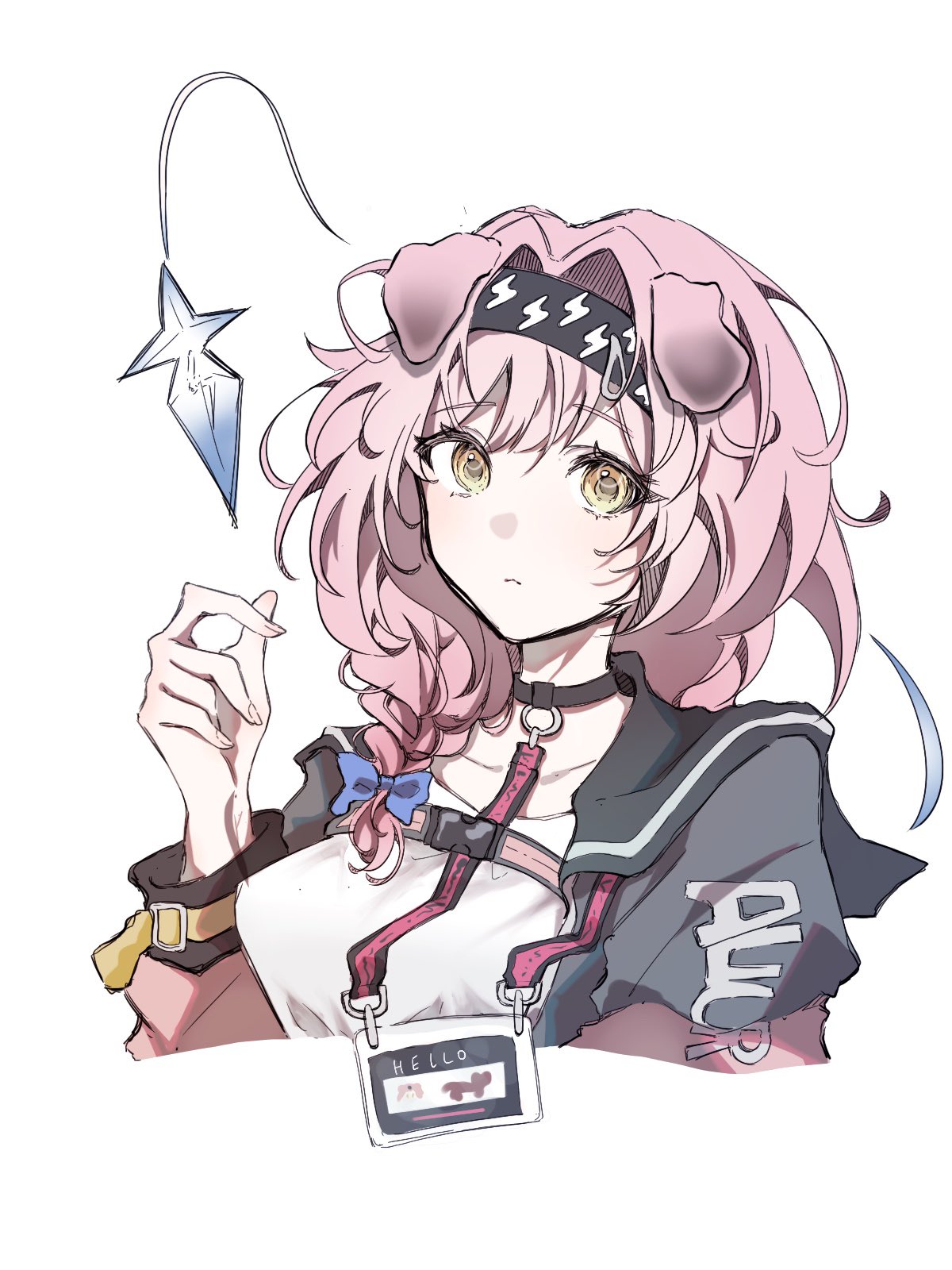 1girl, animal_ears, arknights, black_choker, black_hairband, bow, choker, closed_mouth