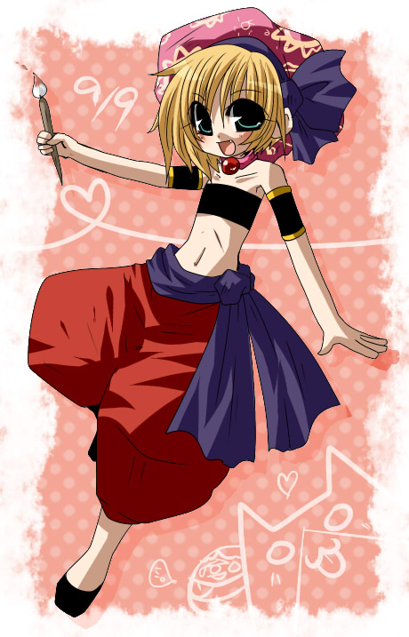 art_brush, blonde_hair, blue_eyes, dog, fang, final_fantasy, final_fantasy_vi, flat_chest