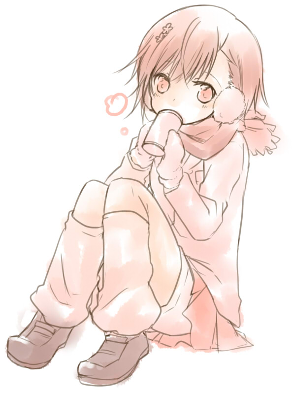 hairpin, misaka_mikoto, mittens, natsuki_sumomo, scarf, shorts, sitting, skirt