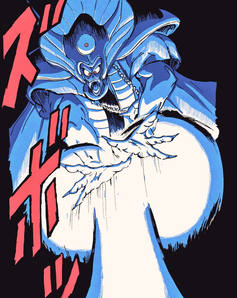 1boy, black_background, blue_cape, blue_helmet, blue_robe, blue_skin, cape, colored_skin