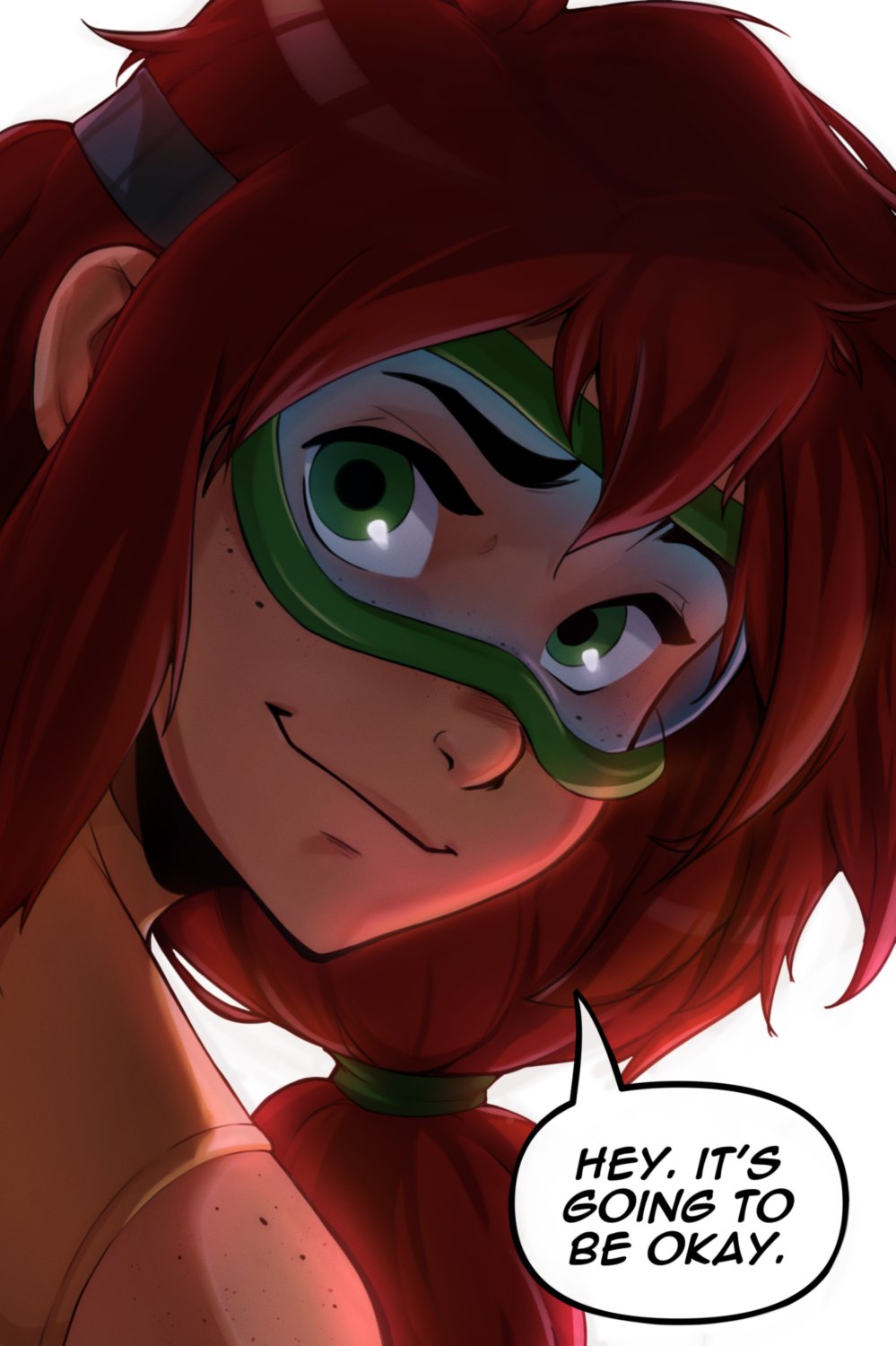 1girl, bare_shoulders, body_freckles, close-up, closed_mouth, dark-skinned_female, dark_skin, dutch_angle