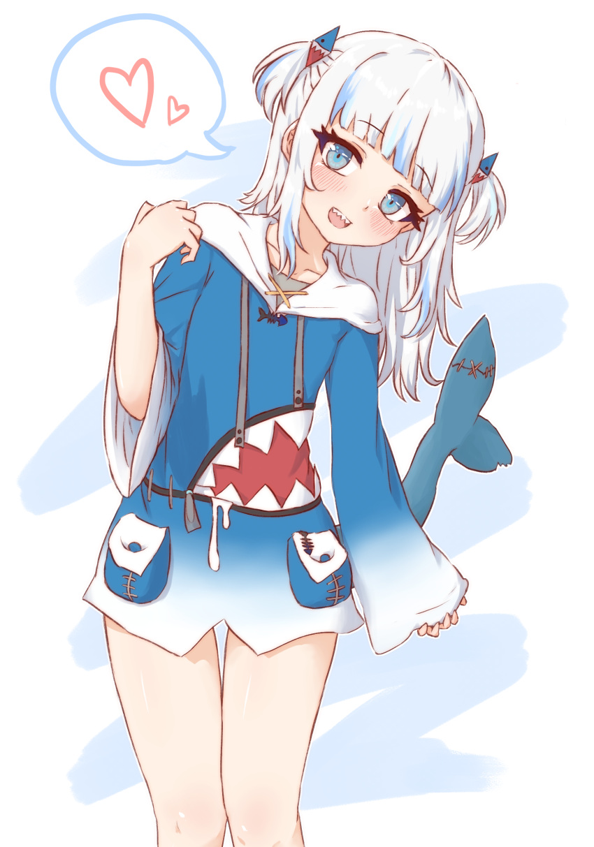 1girl, :d, absurdres, ameneko_kuro, animal_costume, blue_eyes, blue_hair, blue_hoodie
