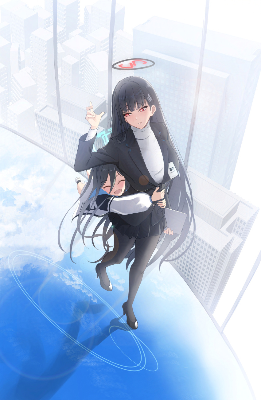 2girls, absurdres, aris_(blue_archive), asao_(asaomm12345), black_hair, black_suit, blue_archive, full_body
