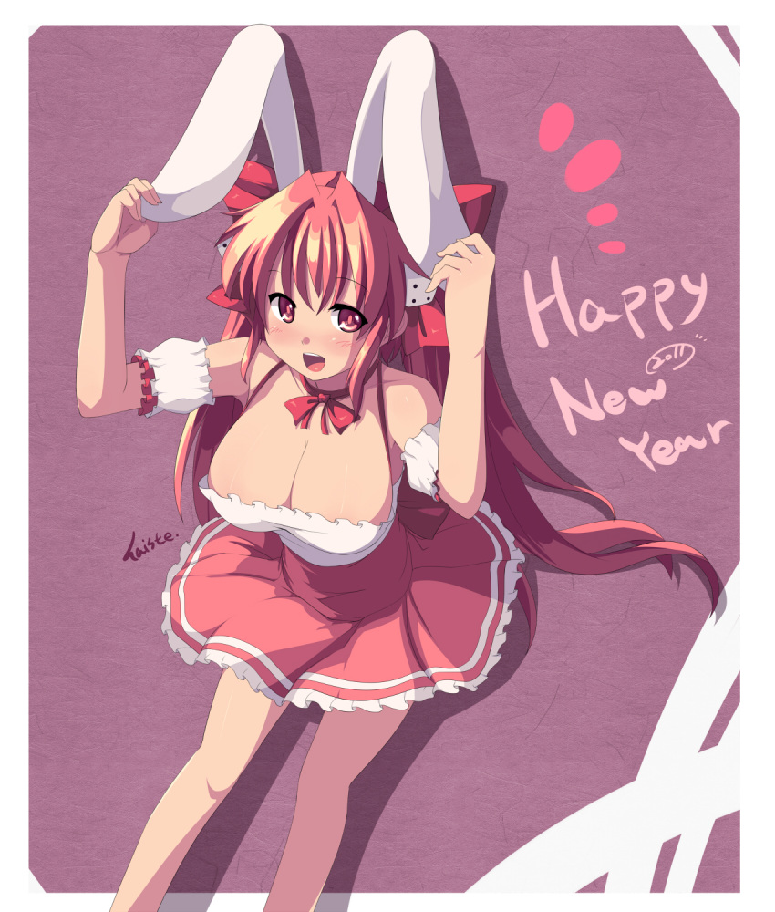 animal_ears, blush, breasts, bunny_ears, cleavage, collar, di_gi_charat, dress