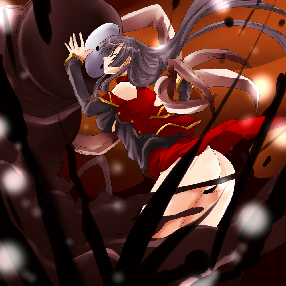 ass, black_hair, black_panties, blazblue, china_dress, chinadress, chinese_clothes, closed_eyes