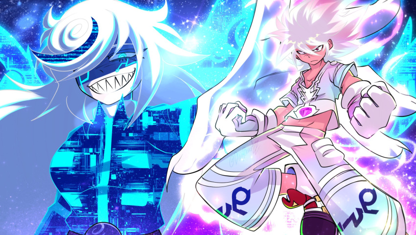 1boy, 1girl, aged_up, blue_eyes, blue_hair, chaos_emerald, christopher_thorndyke, commentary