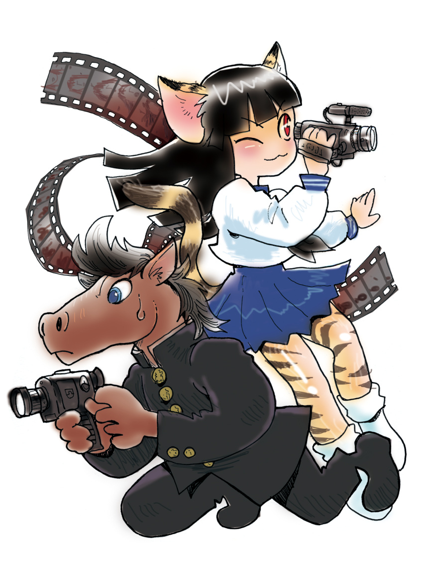 1boy, 1girl, :3, akai_takami, animal_ear_fluff, animal_ears, animal_head, ankle_socks