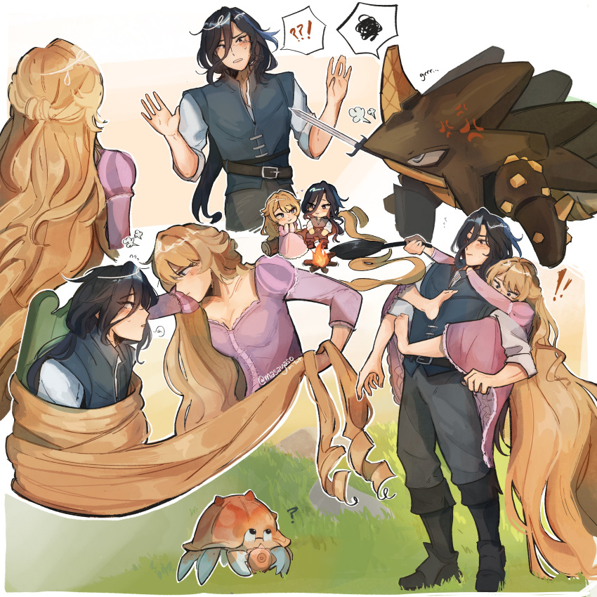 !, !!, !?, ?, absurdly_long_hair, absurdres, anger_vein, artist_name