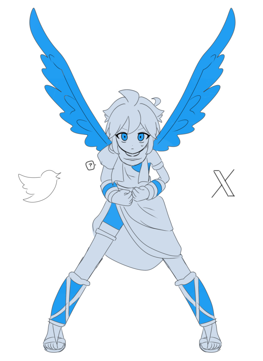1boy, ?, absurdres, ahoge, angel, angel_wings, blue_theme, full_body