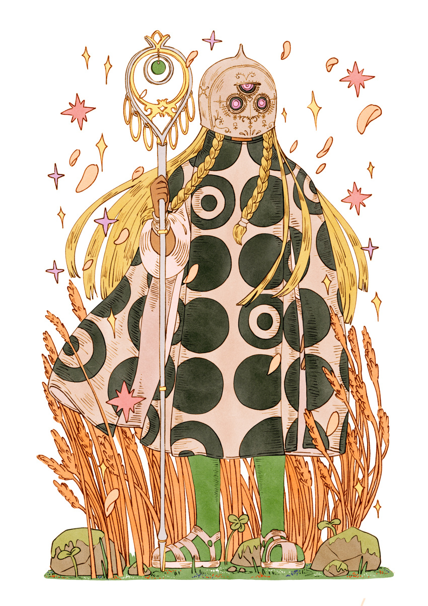 1girl, blonde_hair, braid, cloak, commentary, english_commentary, eupha_(metaphor:_refantazio), falling_petals