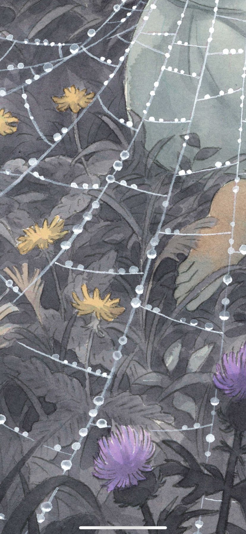 1girl, barefoot, commentary, cropped, dandelion, dew_drop, dress, english_commentary