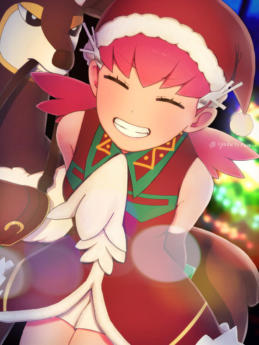 1girl, absurdres, arms_behind_back, closed_eyes, hat, highres, kirinogi_(syaketoremon), mouth_hold