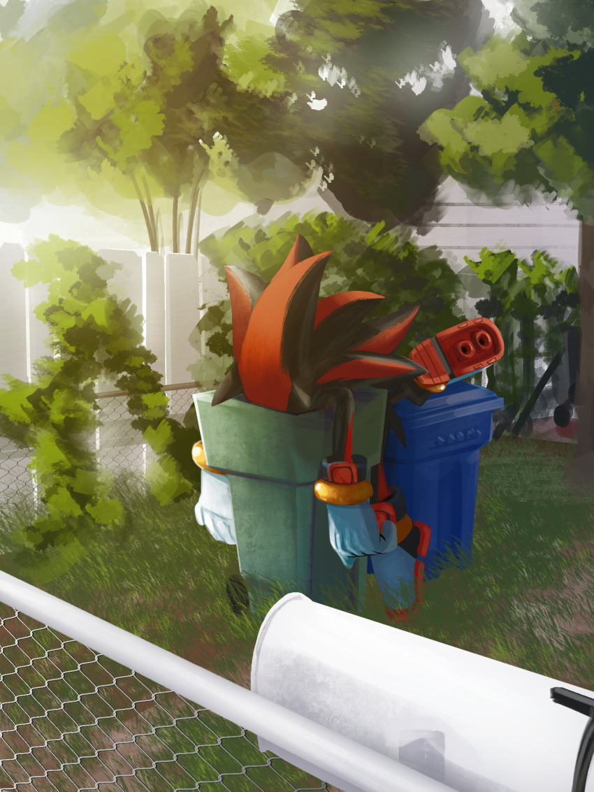 1boy, backyard, commentary, day, english_commentary, furry, furry_male, gloves