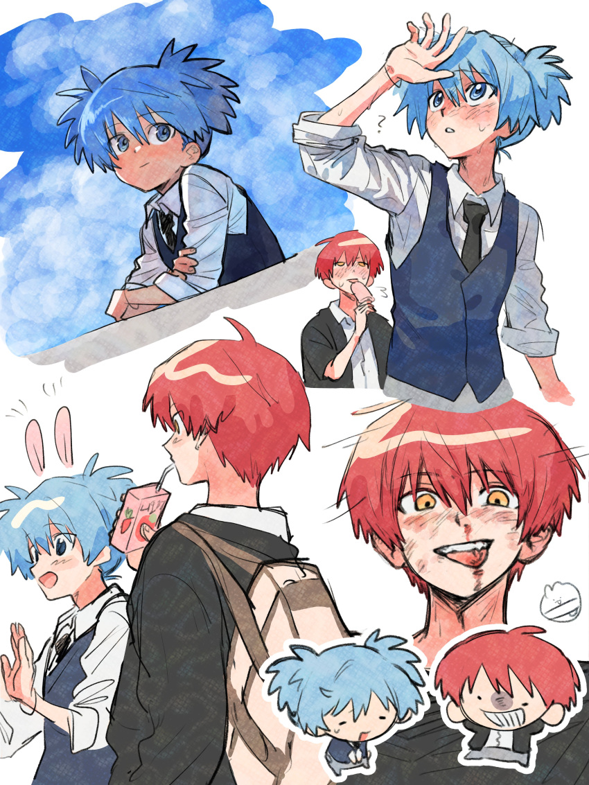 2boys, :d, :p, ?, absurdres, akabane_karma, animal_ears, ansatsu_kyoushitsu