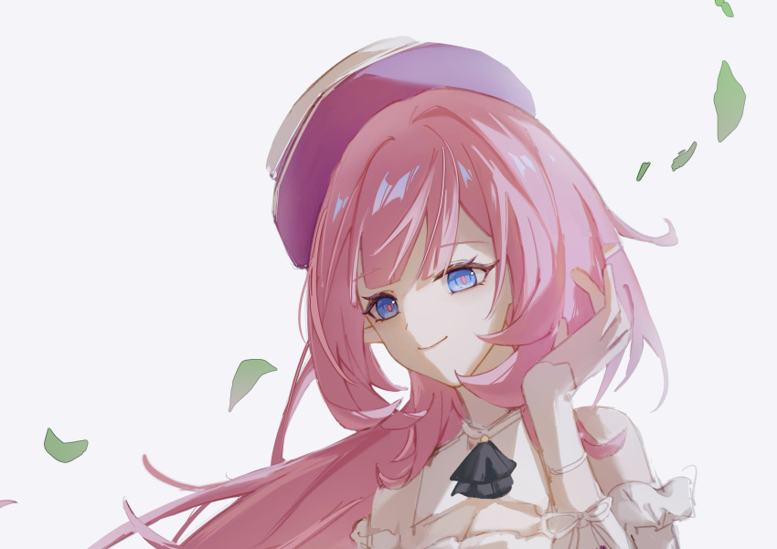 1girl, blue_eyes, chinese_commentary, closed_mouth, commentary_request, elf, elysia_(honkai_impact), elysia_(sweet_memories)_(honkai_impact)