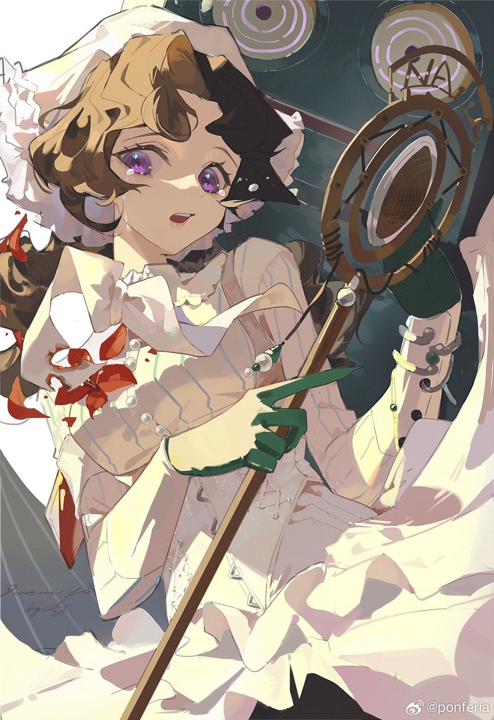 1girl, :o, anjo_nala, black_hair, coif, corset, crying, crying_with_eyes_open
