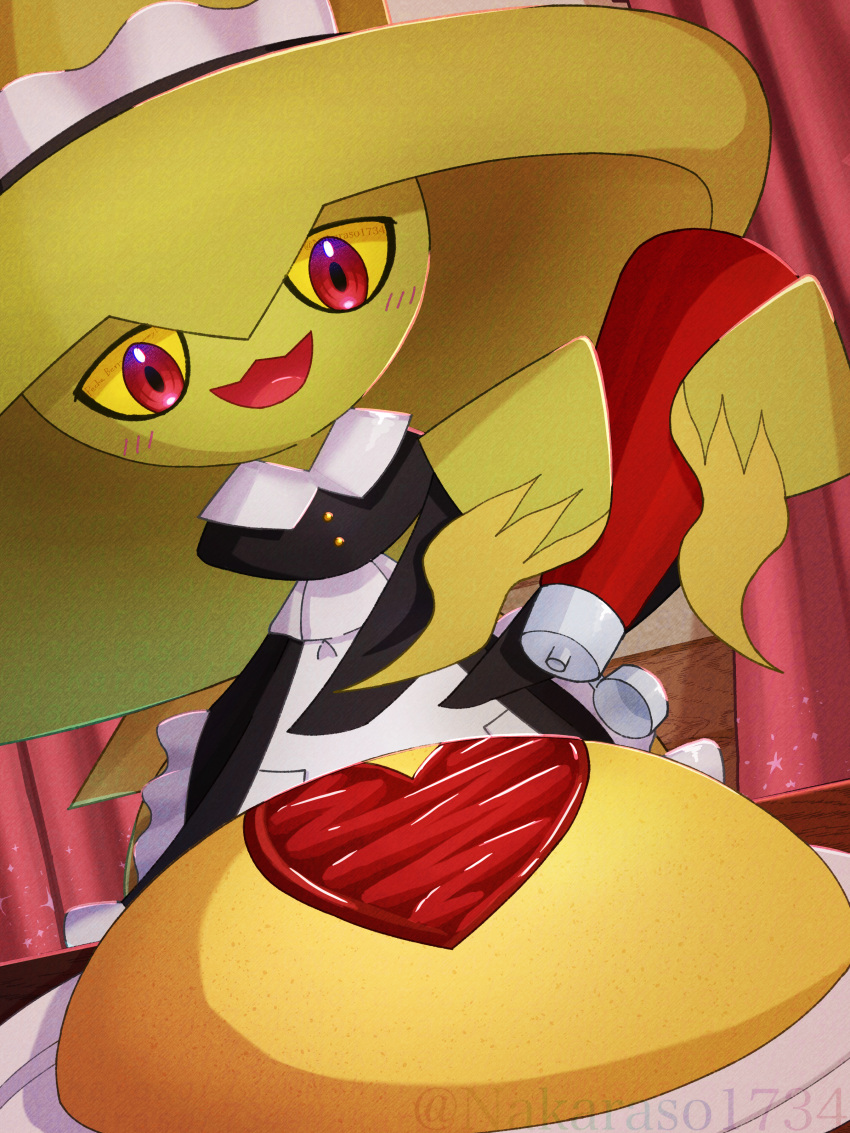 :d, absurdres, alternate_color, black_dress, bottle, clothed_pokemon, colored_sclera, commentary_request