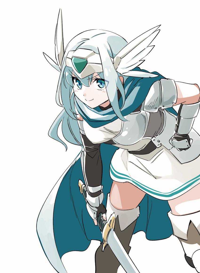 1girl, absurdres, armor, blue_cape, blue_hair, boots, cape, commentary