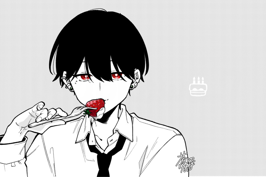 1girl, androgynous, aokawa_7, birthday, cake, candle, closed_mouth, collarbone