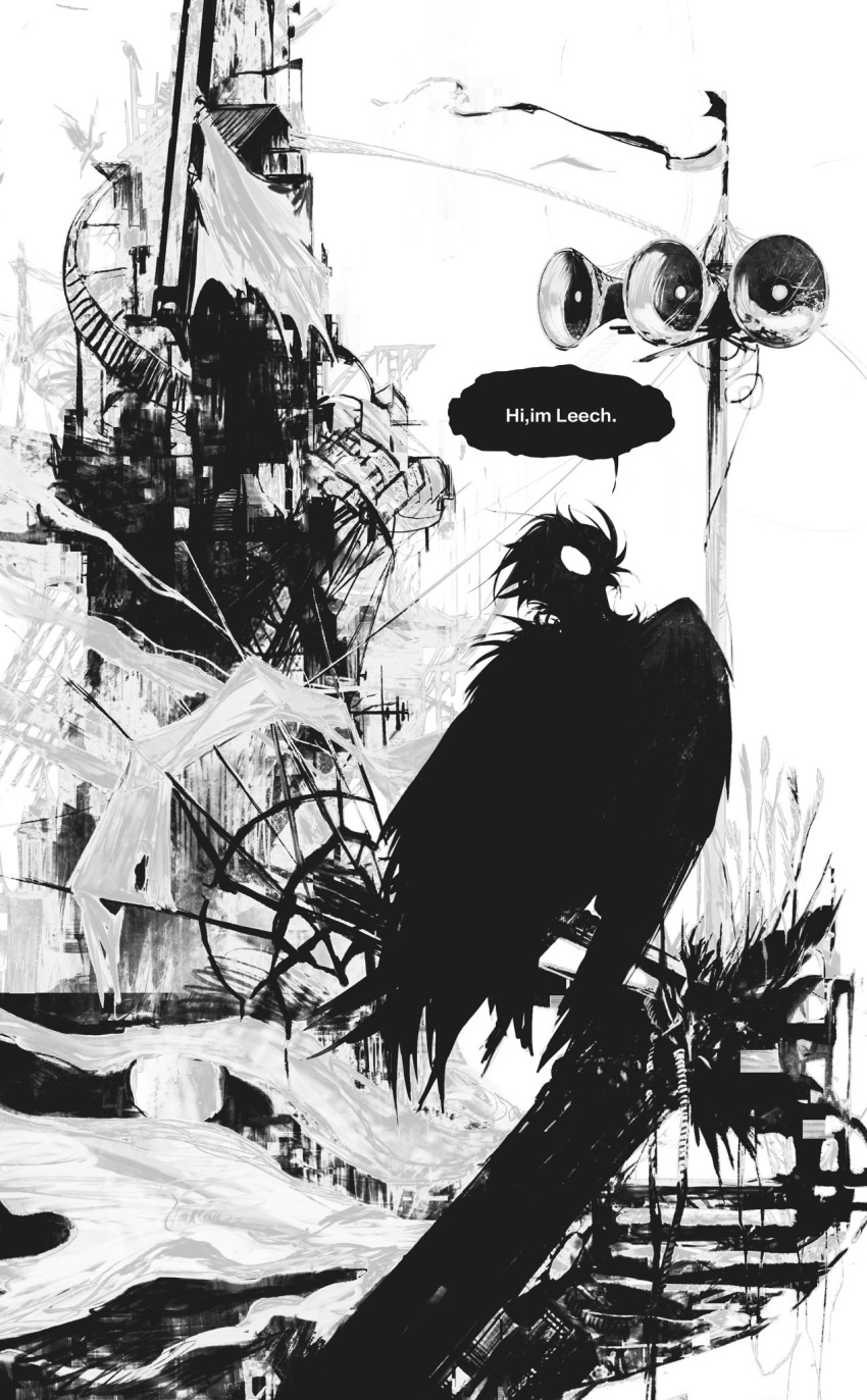 alarm_siren, animal_focus, bird, black_wings, building, creature, crow, full_body