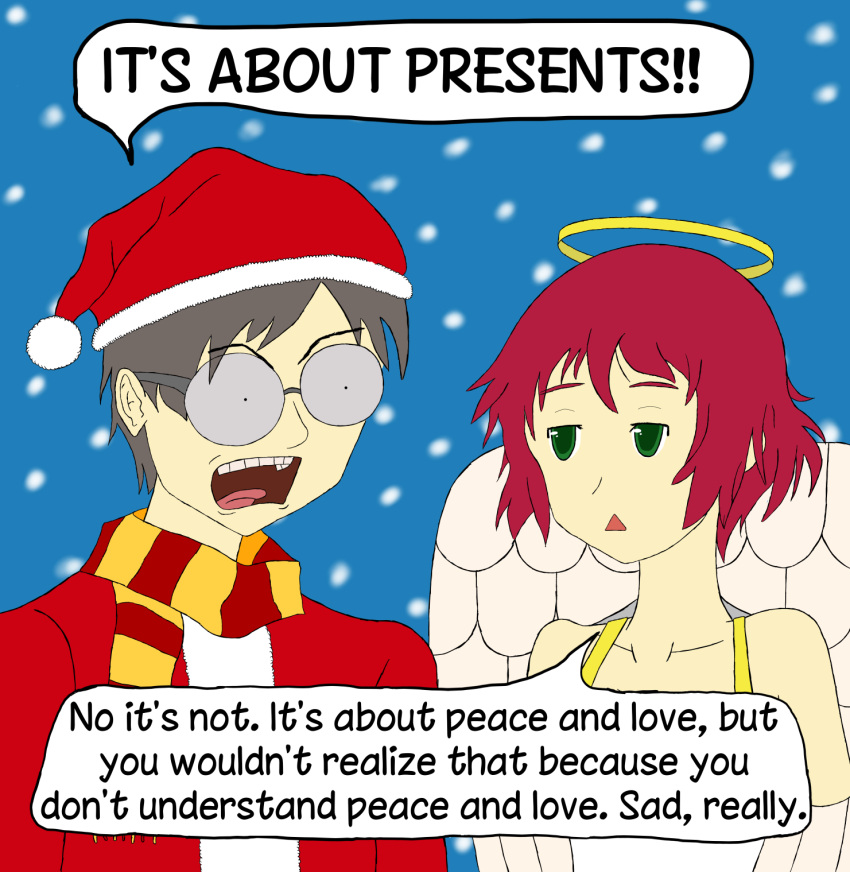 absurdres, amputee, angel_costume, christmas, coldacid, glasses, highres, katawa_shoujo