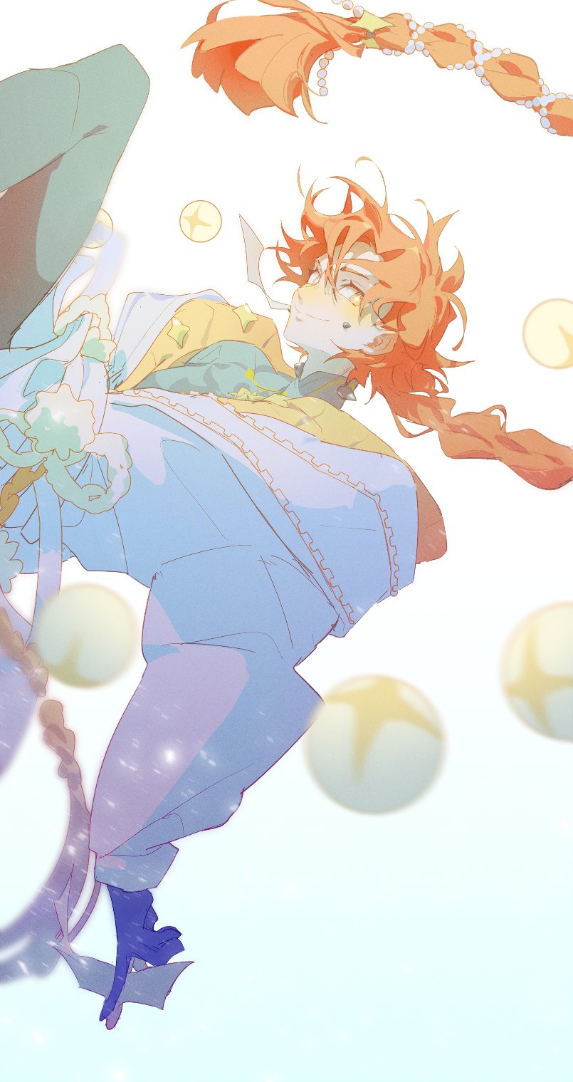 1boy, absurdly_long_hair, black_gloves, bow, closed_mouth, commentary, dislyte, english_commentary