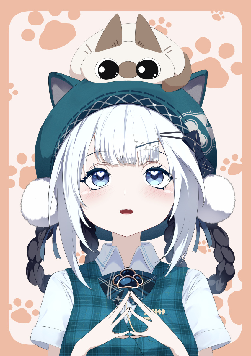 1girl, 1other, absurdres, animal_ear_headwear, animal_ears, azukisan, bambinata_(pgr), black_hair