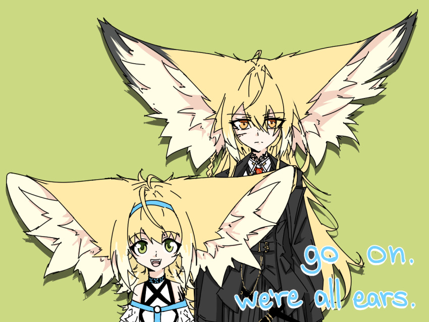 2girls, :d, ahoge, anatomical_nonsense, animal_ear_fluff, animal_ears, arknights, bare_shoulders