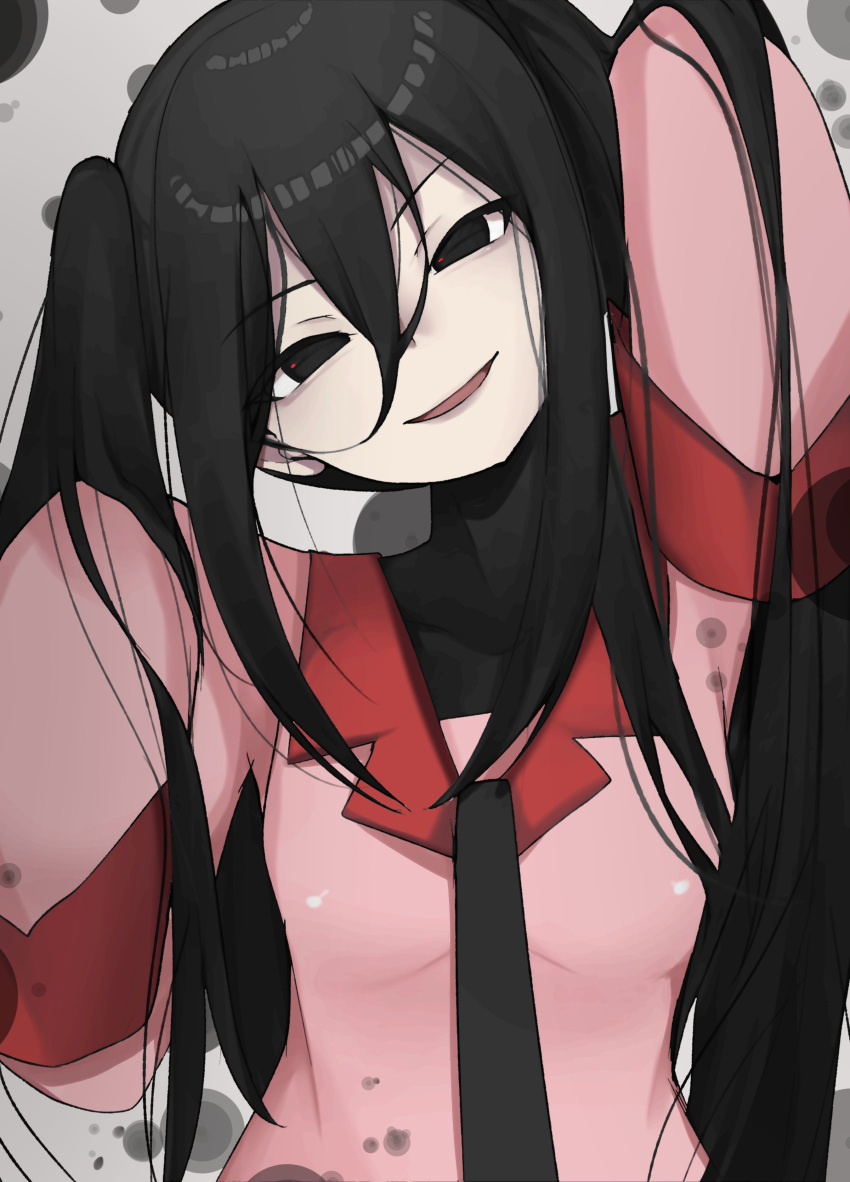 1girl, absurdres, alternate_hair_length, alternate_hairstyle, black_eyes, black_necktie, black_undershirt, breasts