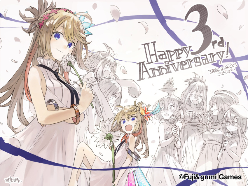 6+girls, :d, absurdres, anniversary, artist_name, blonde_hair, blue_eyes, chiyou_(phantom_of_the_kill)