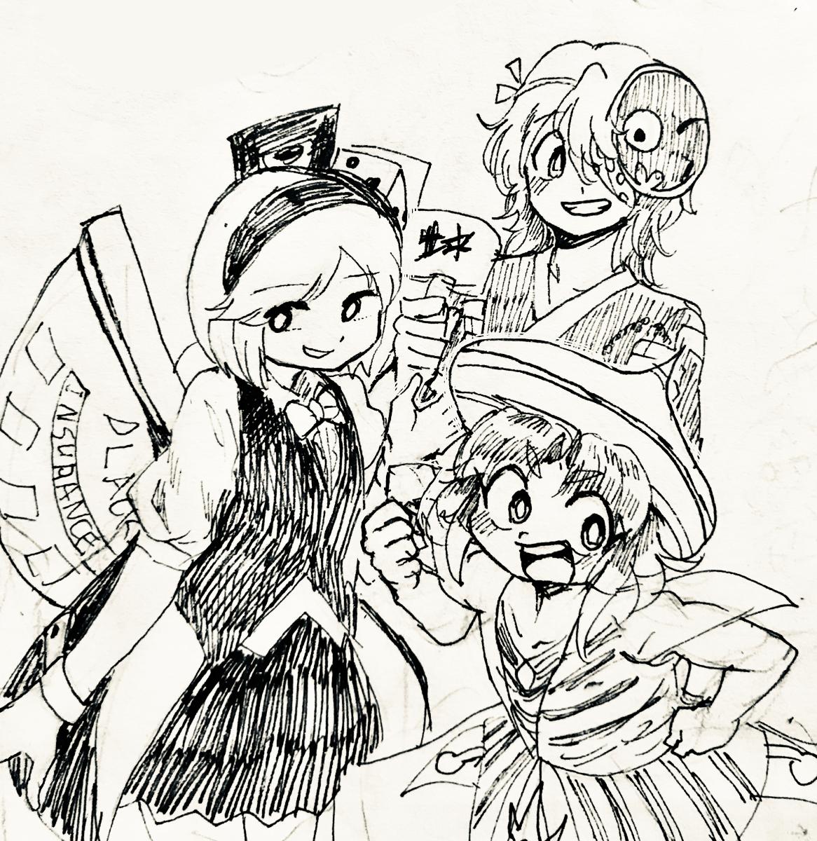 3others, ametsukana_yago, androgynous, bad_id, bad_twitter_id, bandage_over_one_eye, blackjack_table, bow