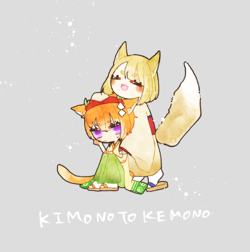 2girls, animal_ears, blush, cat_ears, cat_girl, cat_tail, closed_eyes, fang