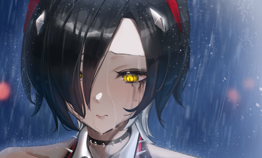 1girl, absurdres, azur_lane, bare_shoulders, black_choker, black_eyeshadow, black_hair, breasts