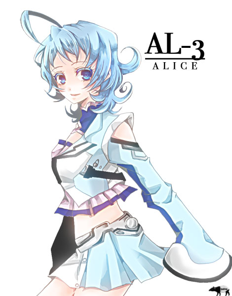 al-3_alice, arms_behind_back, blue_eyes, blue_hair, chiyo_yoshikawa, detached_sleeves, midriff, skirt
