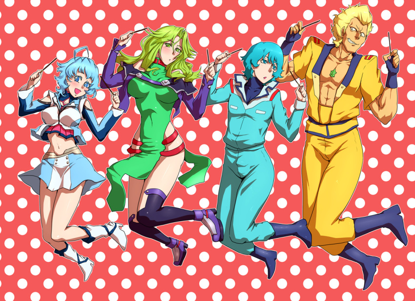 al-3_alice, blue_eyes, blue_hair, breasts, cleavage, detached_sleeves, green_eyes, green_hair
