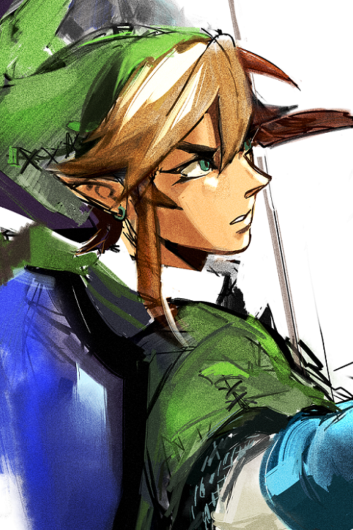 1boy, blonde_hair, blue_eyes, commentary, english_commentary, green_hat, green_tunic, hair_between_eyes