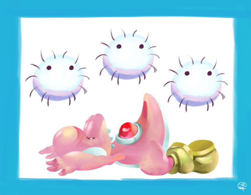 black_eyes, blue_border, border, closed_eyes, closed_mouth, enrike_(enrique_mr_blue), full_body, fuzzy_(yoshi's_island)