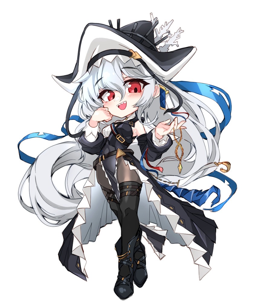 1girl, arknights, black_thighhighs, chibi, chibi_only, commentary_request, detached_sleeves, full_body