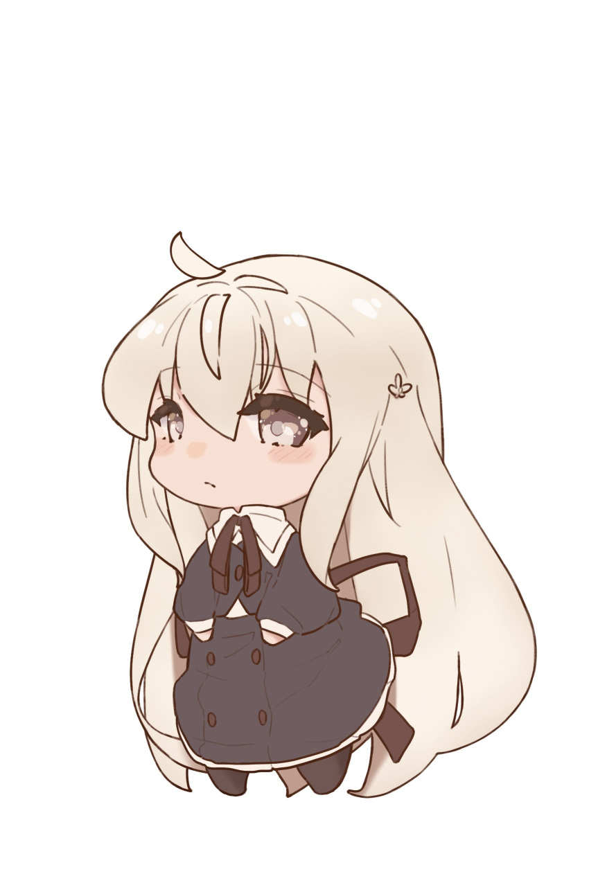 1girl, absurdres, ahoge, assault_lily, black_pantyhose, black_ribbon, black_skirt, blush