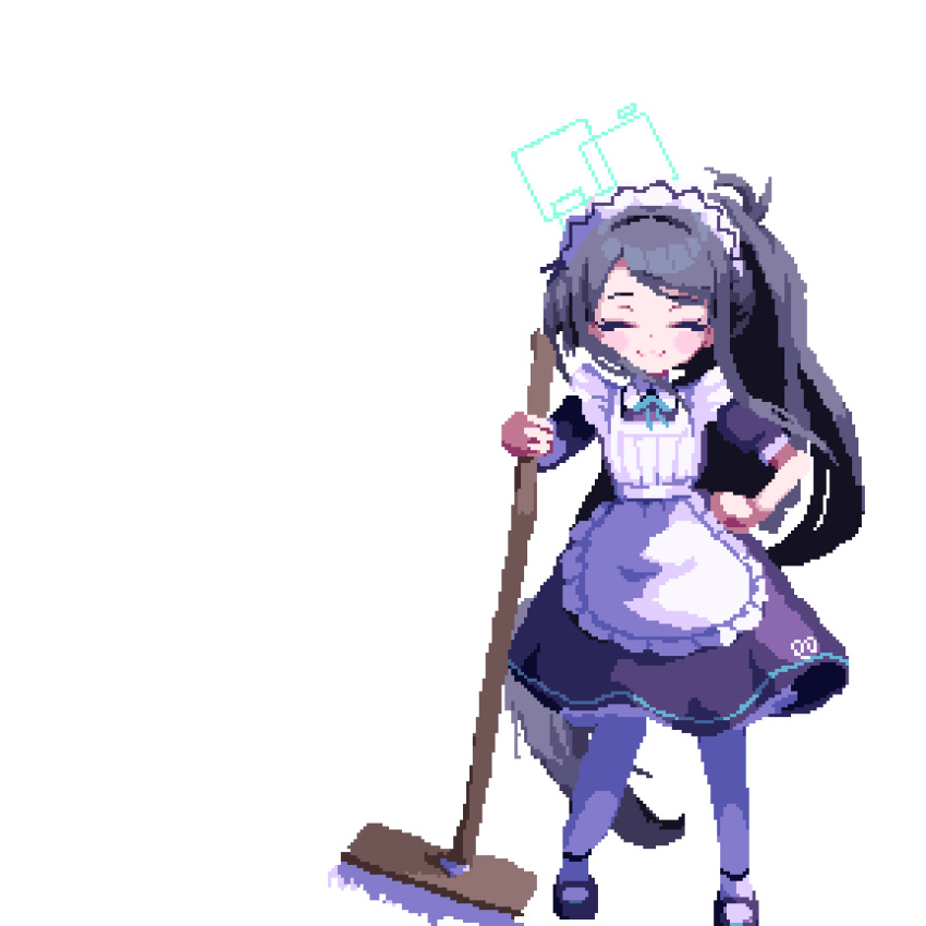1girl, animated, animated_gif, apron, aqua_halo, aris_(blue_archive), birdman46049238, black_dress