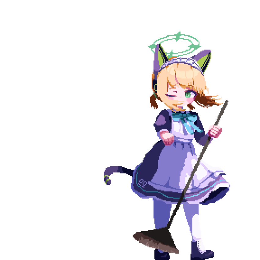 1girl, animated, animated_gif, apron, birdman46049238, black_dress, black_footwear, blonde_hair