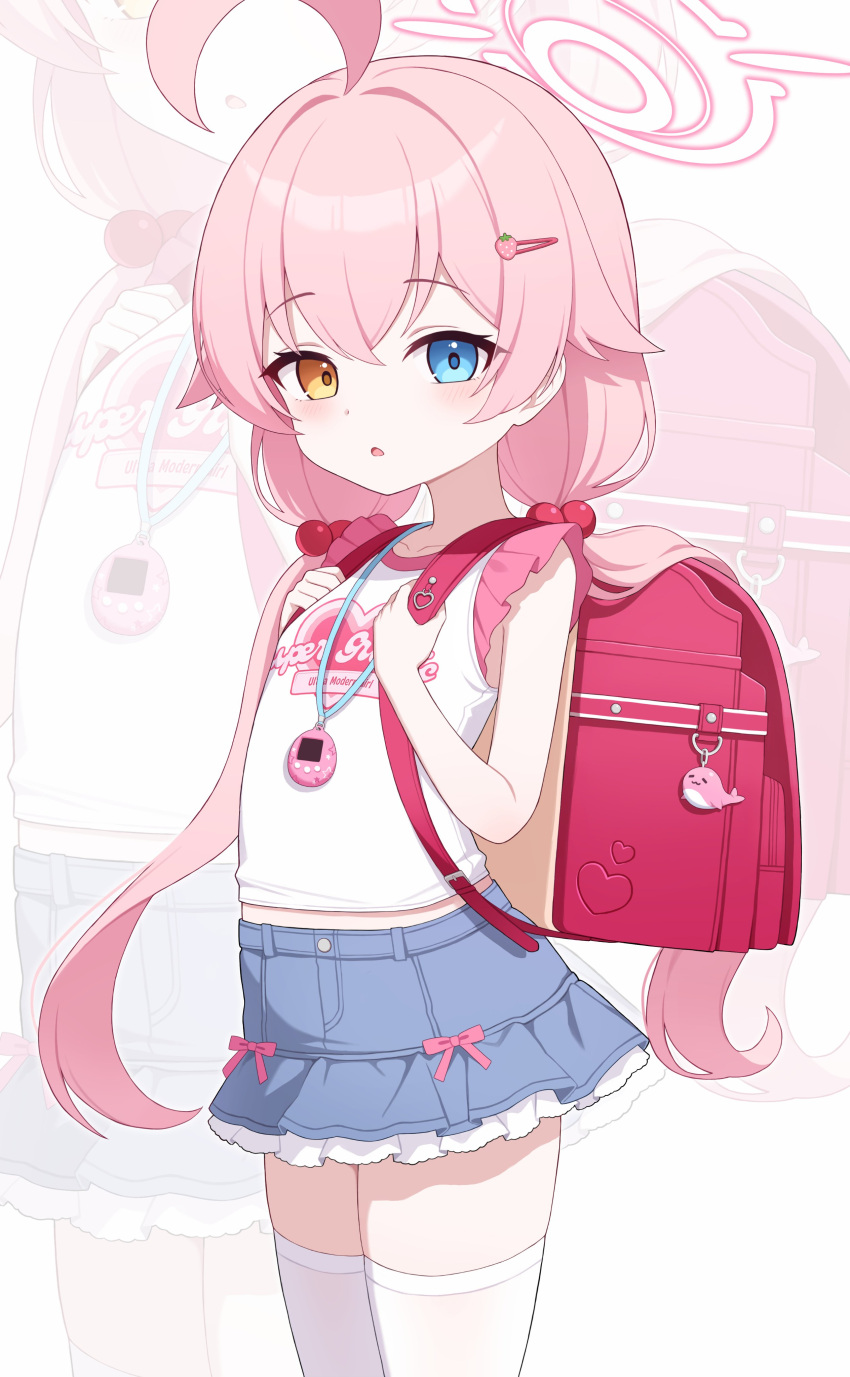 1girl, :o, absurdres, aged_down, ahoge, alternate_costume, backpack, bag