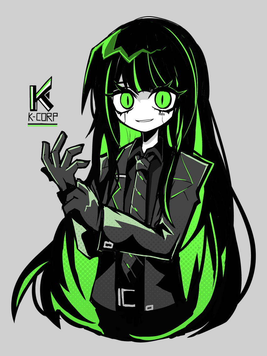 1girl, adjusting_clothes, adjusting_gloves, alfonso_(project_moon), barcode, barcode_tattoo, black_gloves, black_hair